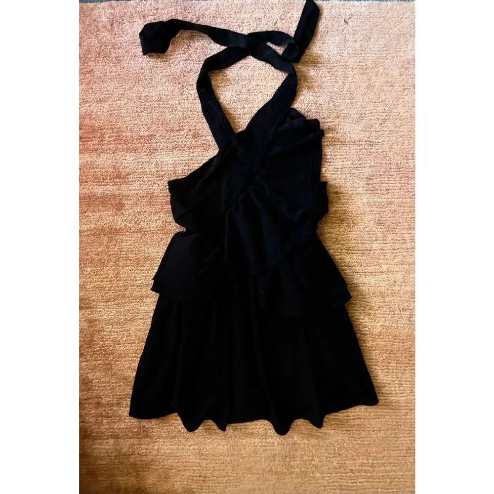 The Impeccable Pig Black Halter Ruffle Mini Dress Size S